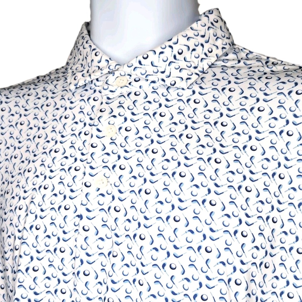 NEW RLX Polo Ralph Lauren Golf Polo Shirt Mens XL White/Blue Novelty Print NWT